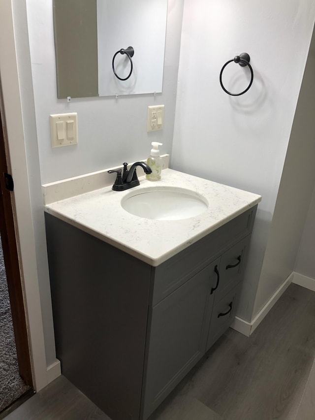 bathroom with wood-type flooring and vanity
