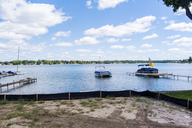 dock area with a water view