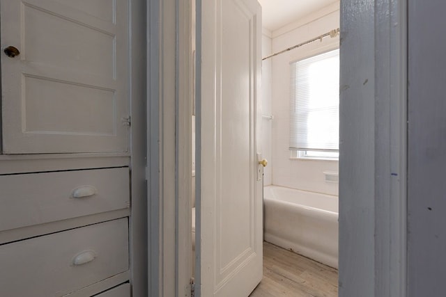 bathroom featuring a tub and wood-type flooring