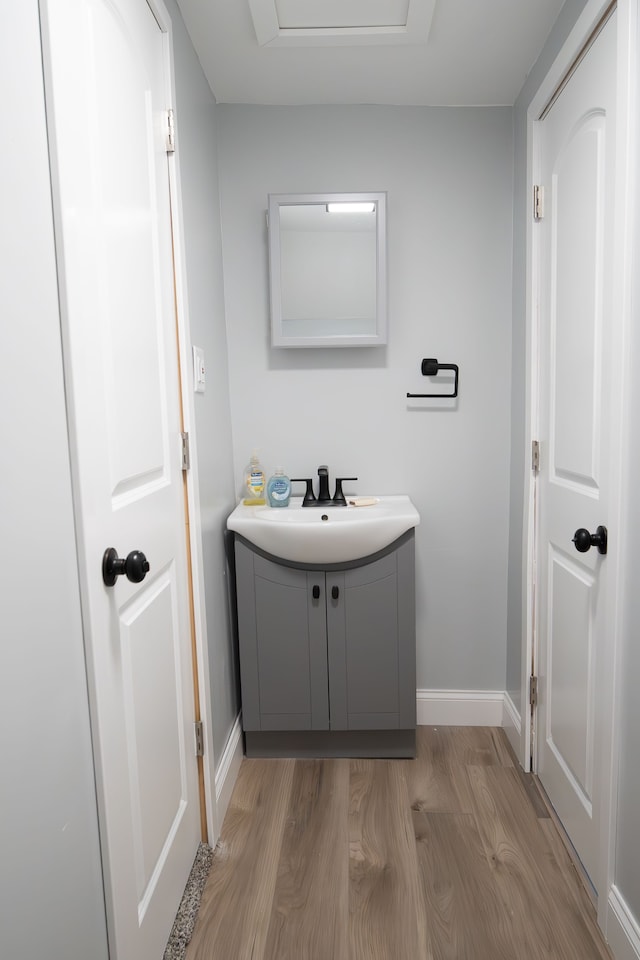 bathroom featuring hardwood / wood-style floors and vanity