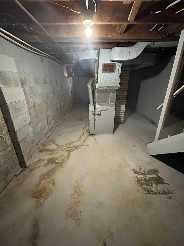 basement with heating unit