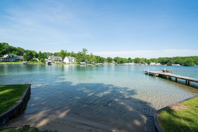 view of dock with a water view