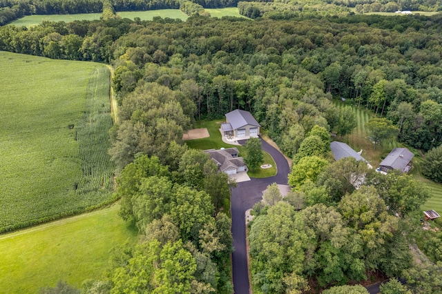 birds eye view of property featuring a rural view