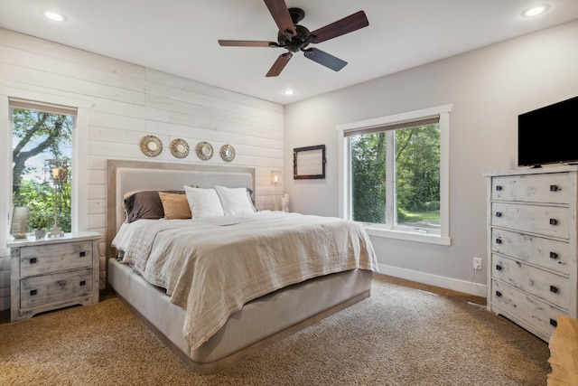 bedroom featuring carpet flooring and ceiling fan