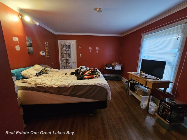422 N Woodbridge St, Saginaw, MI 48602 - bedroom featuring wood finished floors and ornamental molding