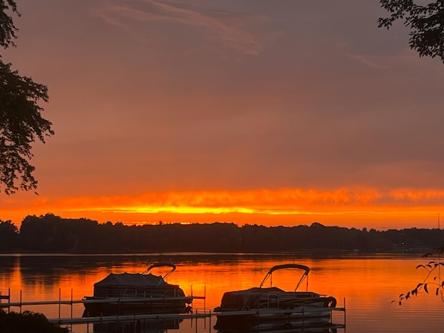 property view of water with a dock