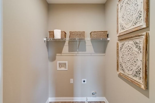 clothes washing area with hookup for a washing machine and hookup for an electric dryer