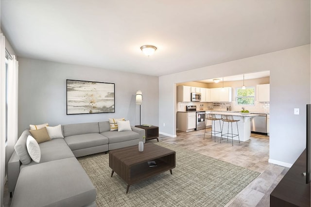 living room with light wood-type flooring