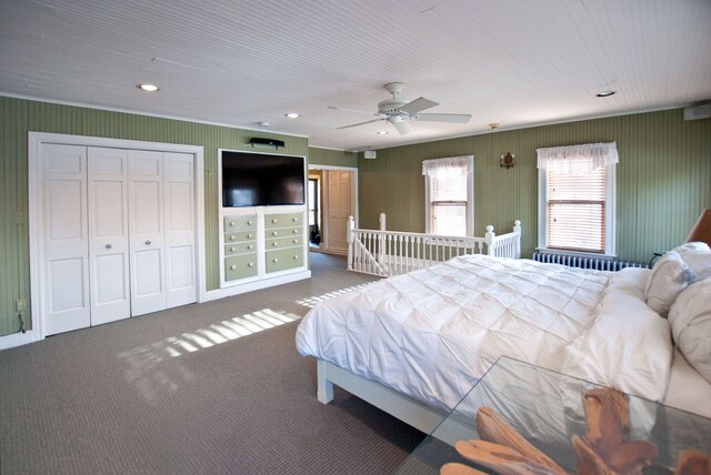 260 Oak Island Dr, Wolverine Lake, MI 48390 - bedroom with carpet, recessed lighting, a ceiling fan, and a closet