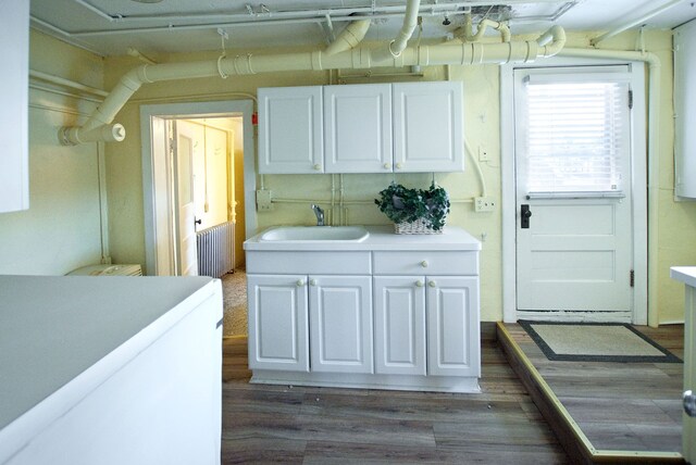 260 Oak Island Dr, Wolverine Lake, MI 48390 - laundry area with a sink, radiator, and dark wood finished floors
