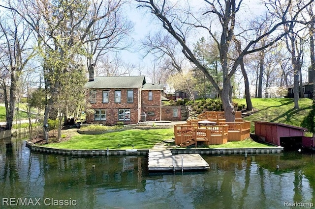 260 Oak Island Dr, Wolverine Lake, MI 48390 - dock area featuring a deck with water view and a yard