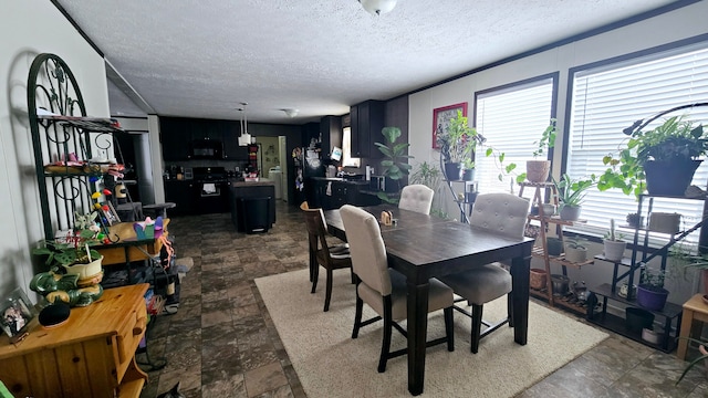 dining space featuring a textured ceiling