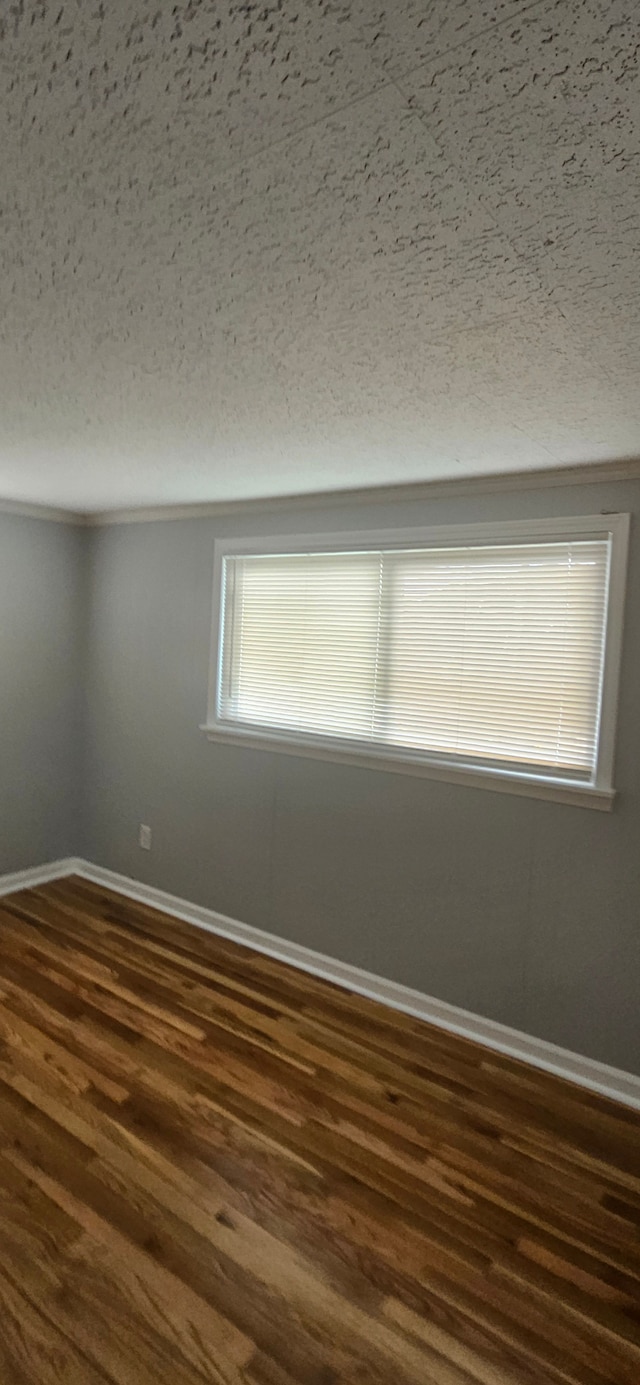 spare room with dark hardwood / wood-style flooring and a textured ceiling