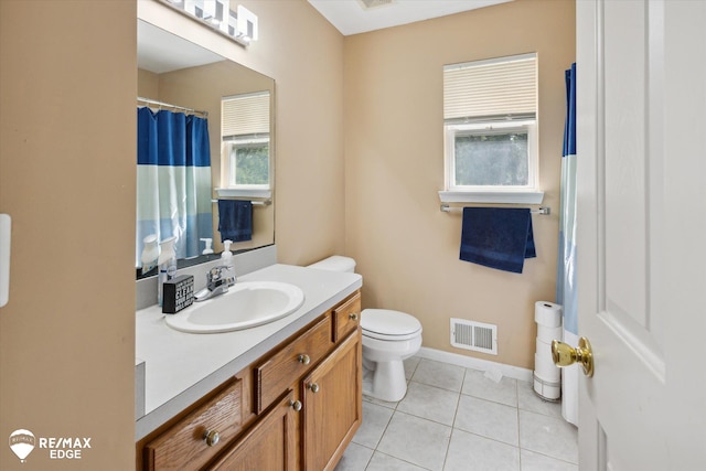 bathroom featuring tile patterned floors, vanity, and toilet