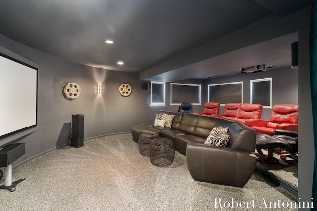 cinema room featuring carpet