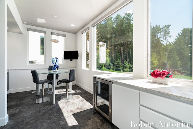 dining area with beverage cooler