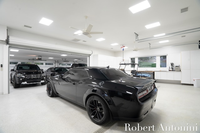 garage with ceiling fan