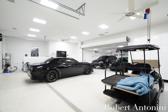 garage with ceiling fan