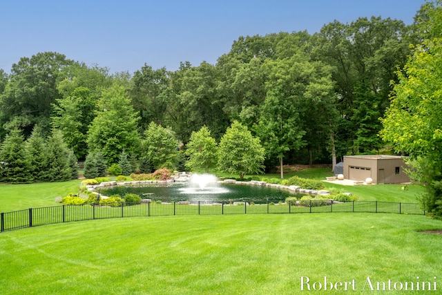 view of yard with a water view