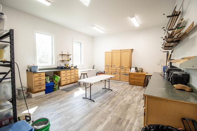 home office featuring light hardwood / wood-style floors