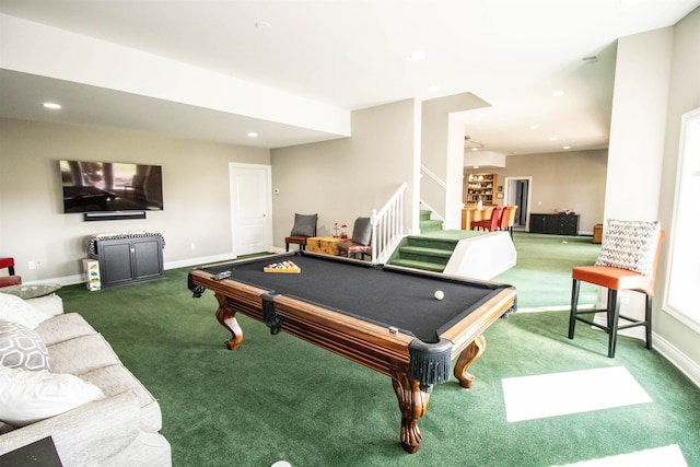 game room with carpet and pool table