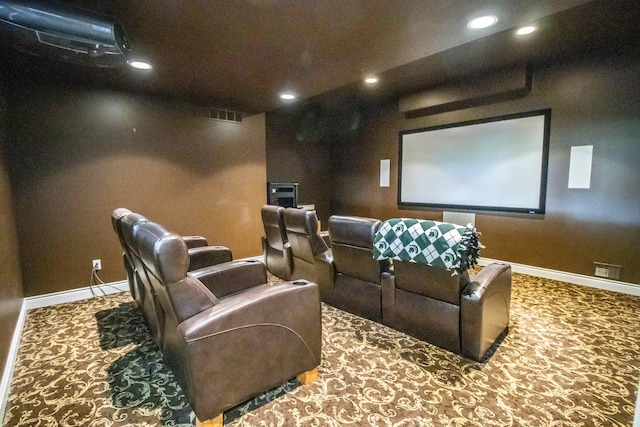 home theater with carpet flooring