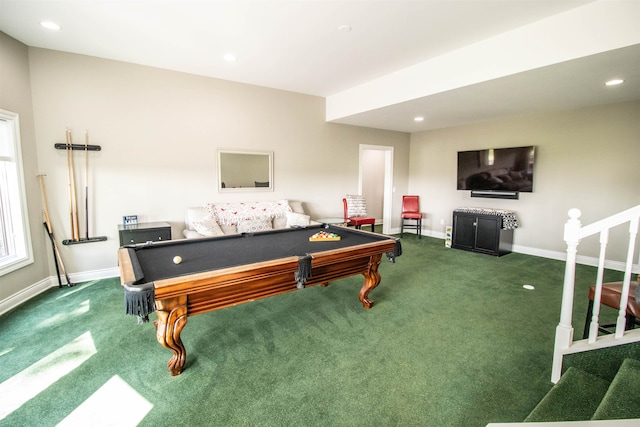 rec room featuring carpet flooring and pool table