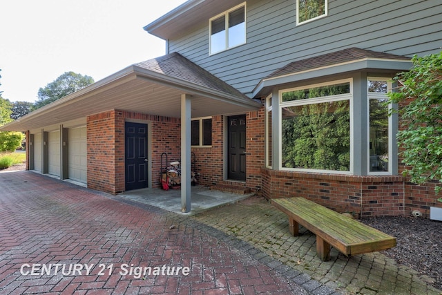 exterior space with a garage