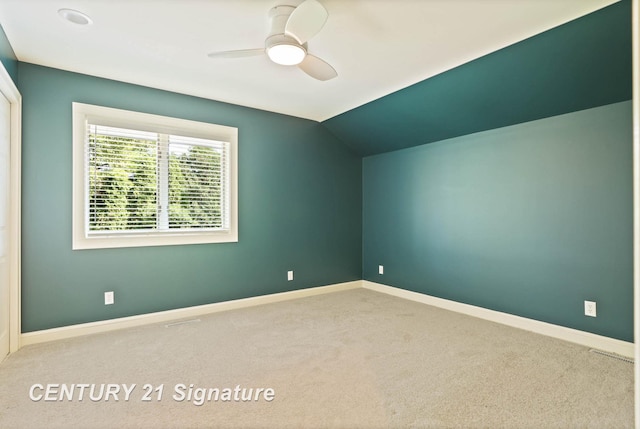 bonus room with carpet floors, ceiling fan, and lofted ceiling