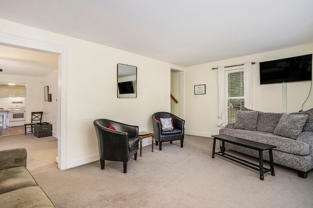 living room with light carpet