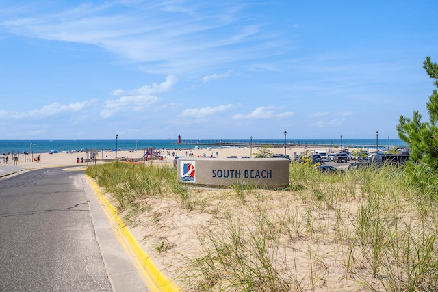 view of water feature with a view of the beach