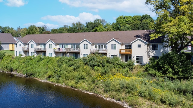 exterior space featuring a water view