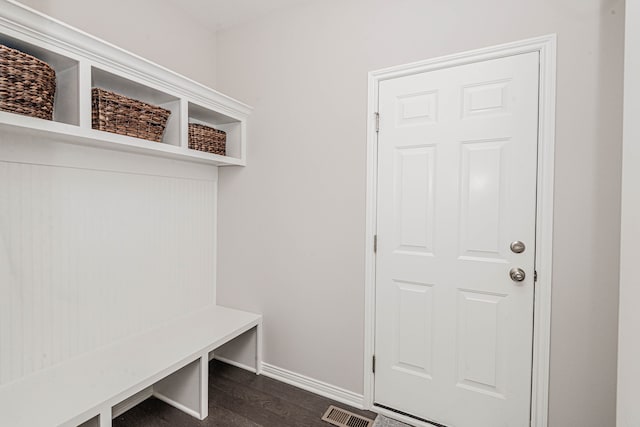 mudroom with dark hardwood / wood-style flooring