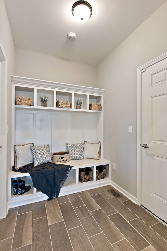 mudroom featuring dark hardwood / wood-style flooring