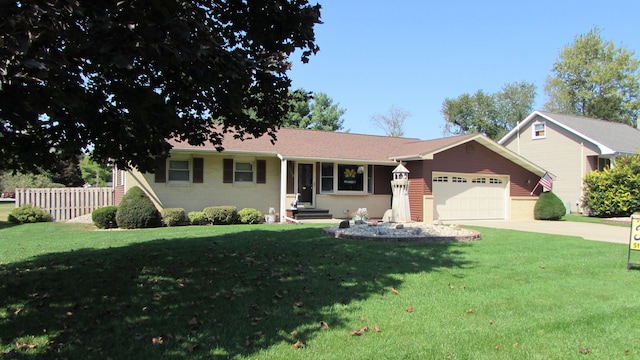 single story home with a garage and a front yard