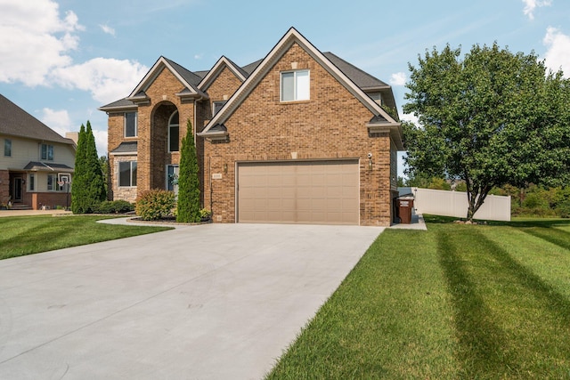 view of front of house featuring a garage and a front lawn