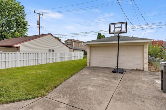 garage with a lawn