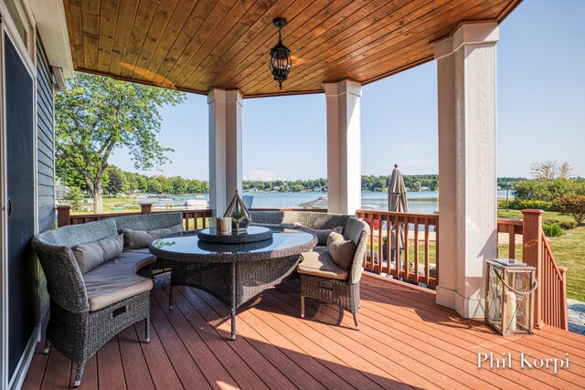 250 Shore Dr, Wayland, MI 49348 - wooden deck featuring a water view