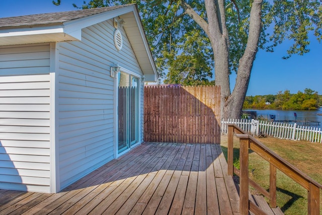 deck with a water view