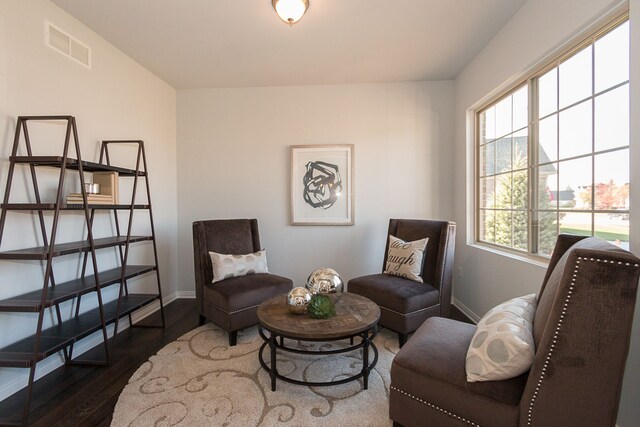 sitting room featuring dark hardwood / wood-style flooring