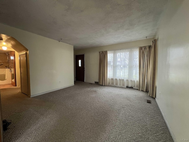 carpeted spare room featuring a textured ceiling