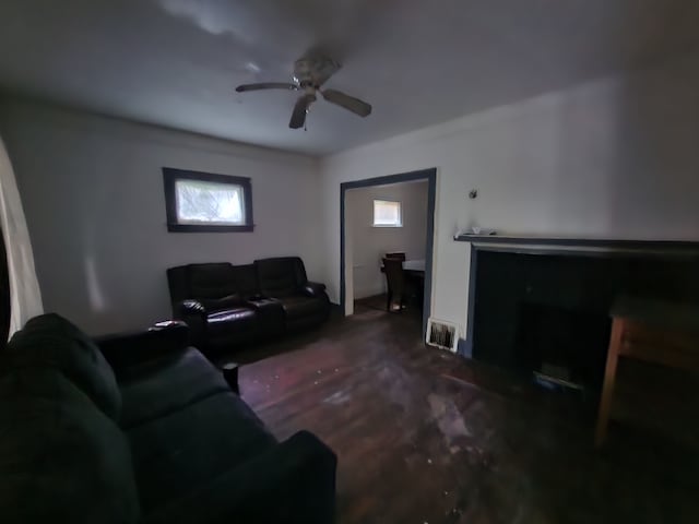 living room featuring ceiling fan