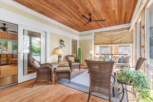 876 S Beach, Pentwater, MI 49449 - sunroom with ceiling fan, wood ceiling, and plenty of natural light