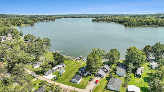 76 Sundago Park St, Hastings, MI 49058 - aerial view of residential area featuring a forest and a nearby body of water