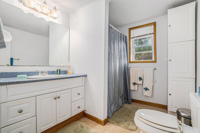 76 Sundago Park St, Hastings, MI 49058 - full bath featuring vanity, toilet, tile patterned flooring, a shower with shower curtain, and baseboards