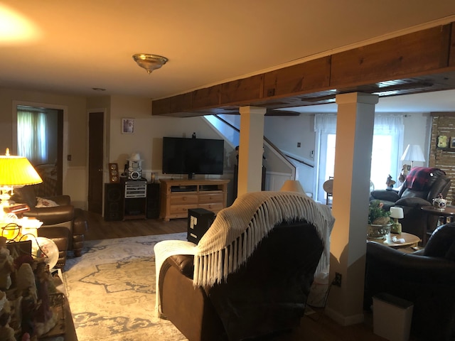 living room with hardwood / wood-style floors