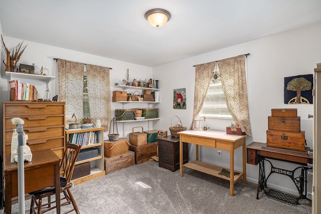 view of carpeted home office