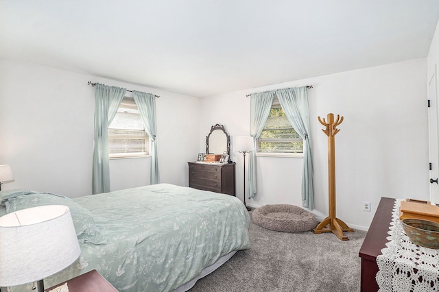 carpeted bedroom featuring multiple windows