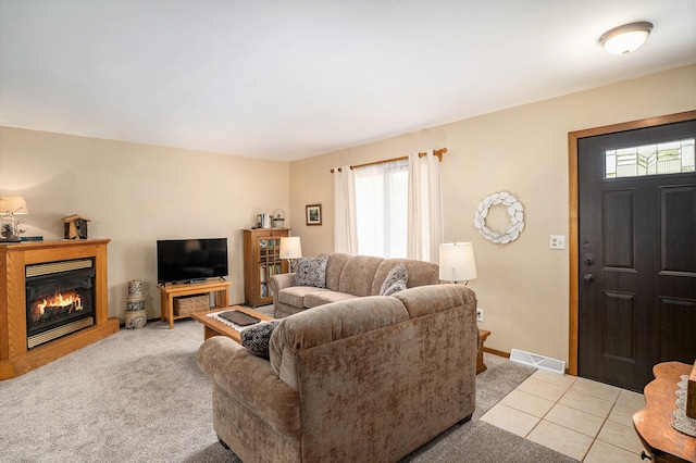 living room with light carpet