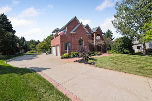 view of side of home featuring a yard and a garage